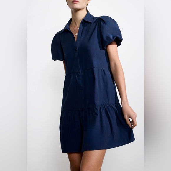 Brochu Walker The Havana Mini Dress Navy women’s size medium puff sleeve - Picture 1 of 8